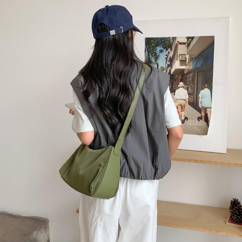 Nylon Small Square Bag Solid Color Simple Portable Underarm Bag Women's Splicing Design New Messenger Shoulder Bag