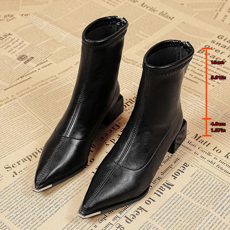 

Осенне-зимняя мода Ботильоны с острым носком Женские лаконичные туфли на толстом каблуке Уличный стиль Вечеринка Короткие ботильоны Женские 42 чёрный