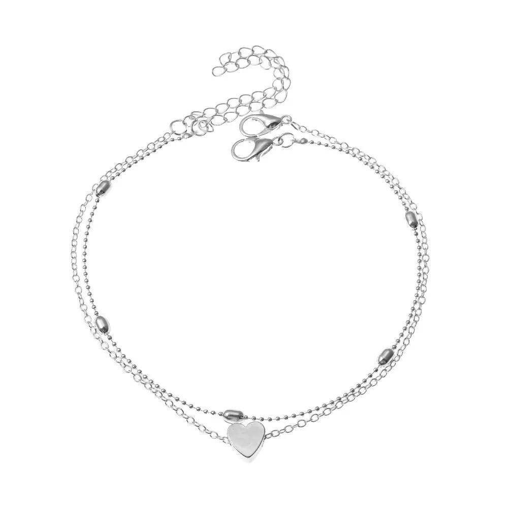 Love Heart Beads Double Layer Anklet Vintage Beach Ankle Bracelet For Women Wedding Accessories