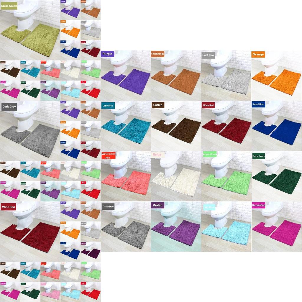 Ultra Absorbent 2 Piece Bath Mat Set Non-slip Toilet Pedestal Soft Foam Shaggy Chenille Rug