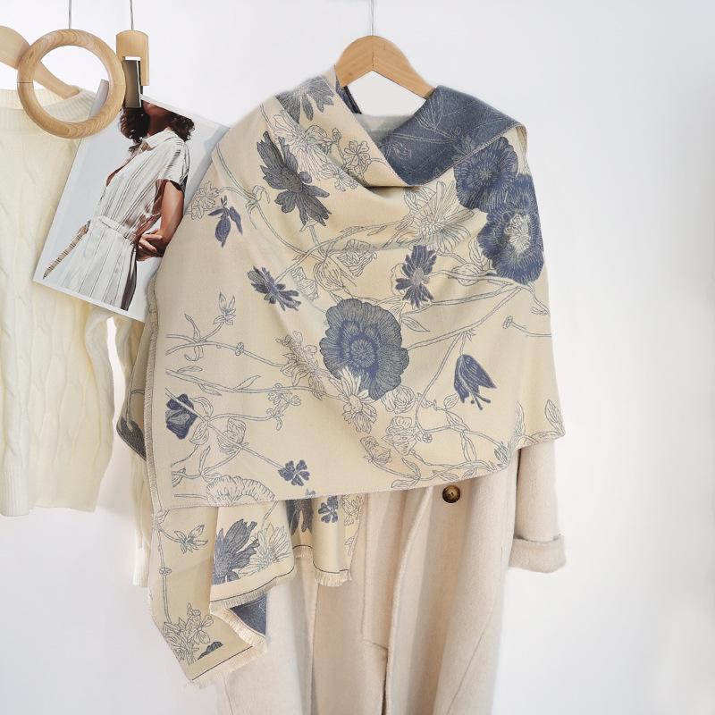 

Autumn and winter new printed imitation cashmere scarf women s autumn and winter new thickened scarf air conditioner warm shawl 190CM синий