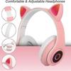 Bluetooth Over-ear Headphones Pink Girl Cat Ear Headphones Led Light Foldable Stereo Wireless Headphones Headset Compatible  Kids Telescopic Noise Can