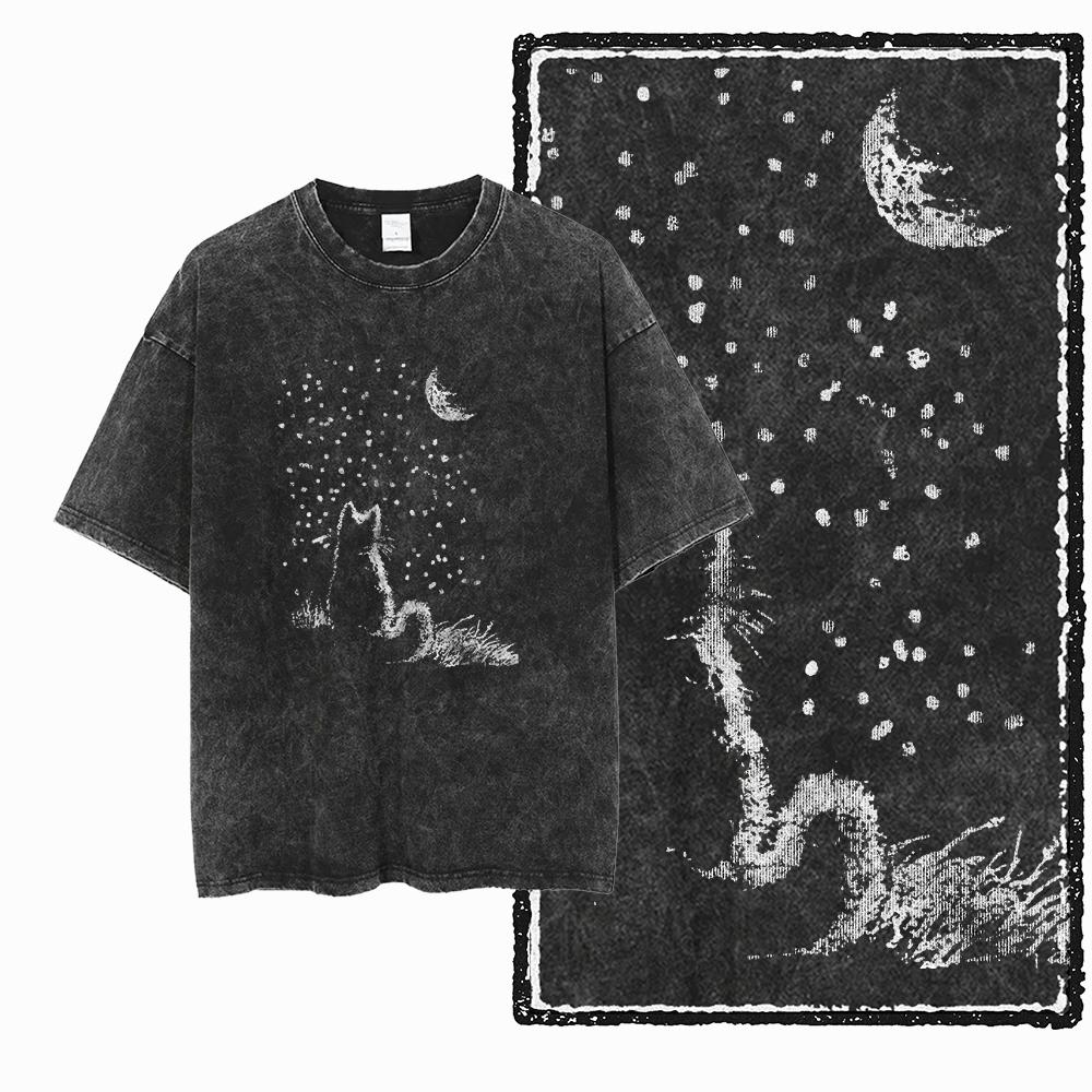 COOLMIND DB Katze Bedrucktes Baumwoll-Säuregewaschenes Exklusives Grafik-Unisex-T-Shirt Cooles Streetwear Herren T-Shirts Große Größe T-Shirt für Männer