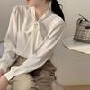 Schicke weiße Langarmbluse Damen Herbst Frühling Bürohemd Schleife Professionell Elegant Chiffon-Top Hohe Qualität