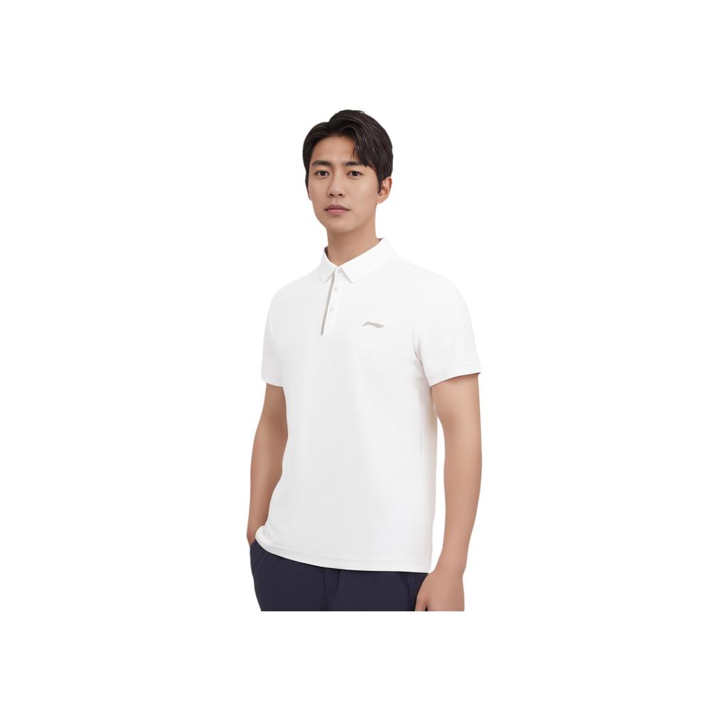 Li-Ning Solid Color Pullover Fitness Sports Polo Shirt Men tops Off-White APLU119-2