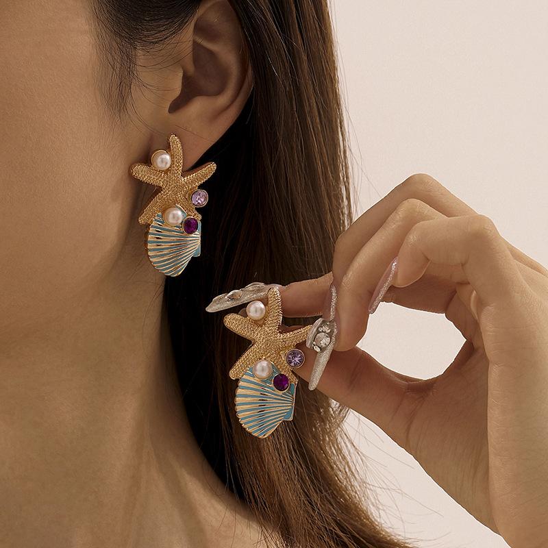 Stil Personalitate Vacanță Scoică Roz Stea de Mare Diamant Perle Cercei Stud Vacanță de Vară Premium Doamne