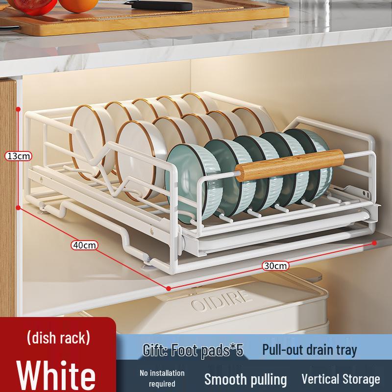 Pull-Out Under-Cabinet Dish Drying Rack and Kitchen Storage Solution