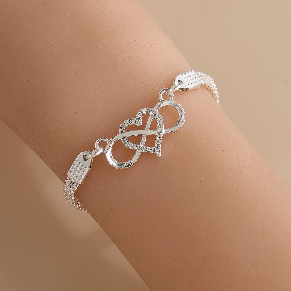 1Pcs Love Heart Couple Bracelets for Women Men Silver Color Double Layer Matching Chain Bracelet Lover Jewelry Gift
