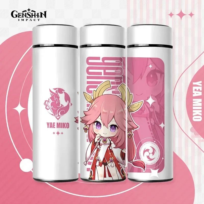500ml Genshin Impact Thermo Bottle Stainless Steel Kawaii Anime Insulated Cup Water Zhongli Temperature Display Thermos Bottle