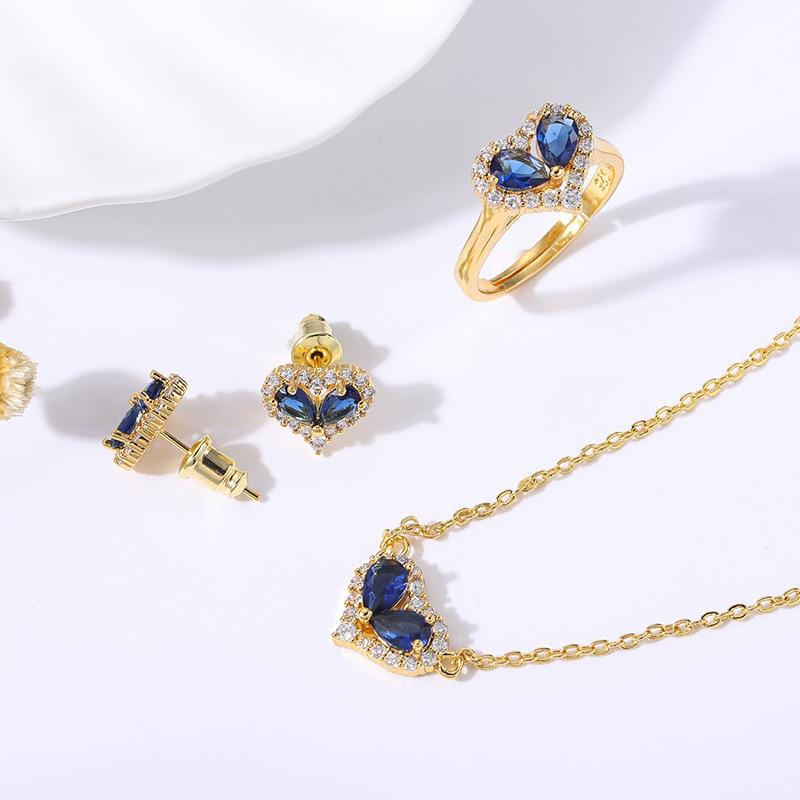 Love Colored Treasure Ring Women'S Jewelry Set, Heart Necklace Earrings Jewelry Set Multi-Color Optional