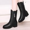 Bottes mi-mollet pour femmes en cuir véritable souple 2025 Automne et Hiver à talons épais Plus Velours Épaisses Chaudes Antidérapantes