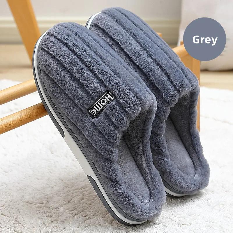 

Fashion New Men Big Size 48 49 Winter Warm Slippers Women Soft Plush Furry Shoes Casual Flats Home Couples Bedroom Anti-Slip Slides 36-37 серый
