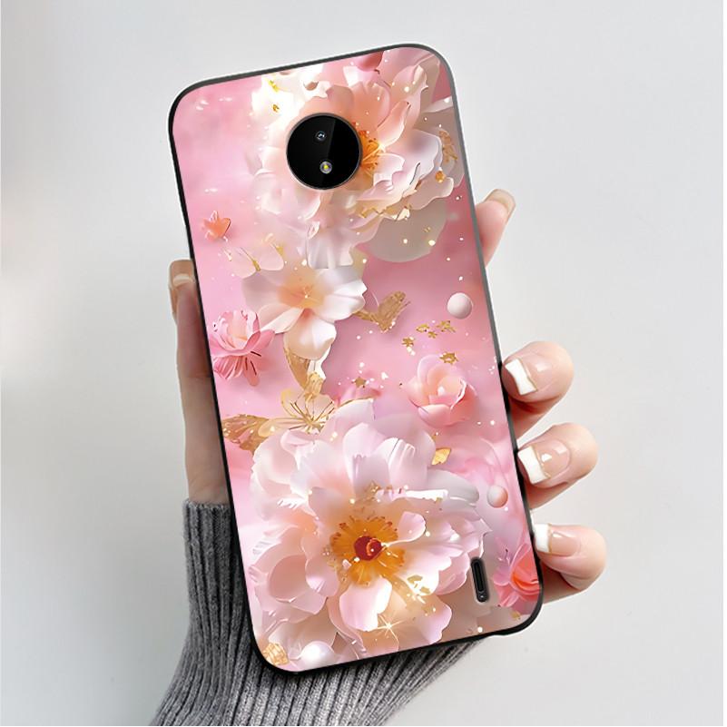 For Nokia C10 C20 C20 Plus Phone Case Luxury Fashion Butterfly Flowers Black Soft TPU Full Protective Cover For NokiaC10 Casing