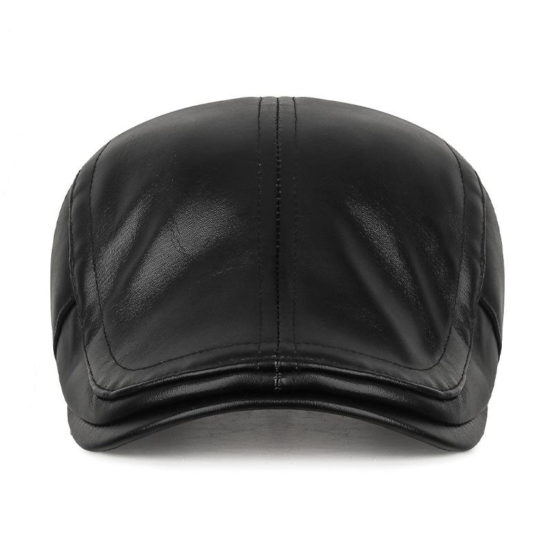 Winter Velvet PU Leather Forward Cap Men's Outdoor Cold-Proof Warm Ear Protection Cap