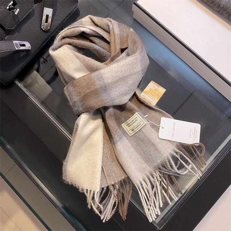 100% Pure Cashmere Scarf Female Winter Warm Cashmere Shawl Checkerboard Grain Design Couple Accessory Premium Windproof Scarf