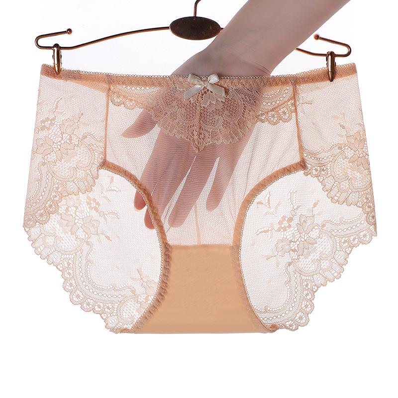 Sexiga spetsunderkläder för kvinnor i plusstorlek Lingerie Sömlösa mesh bomullstrosor med medelhög midja