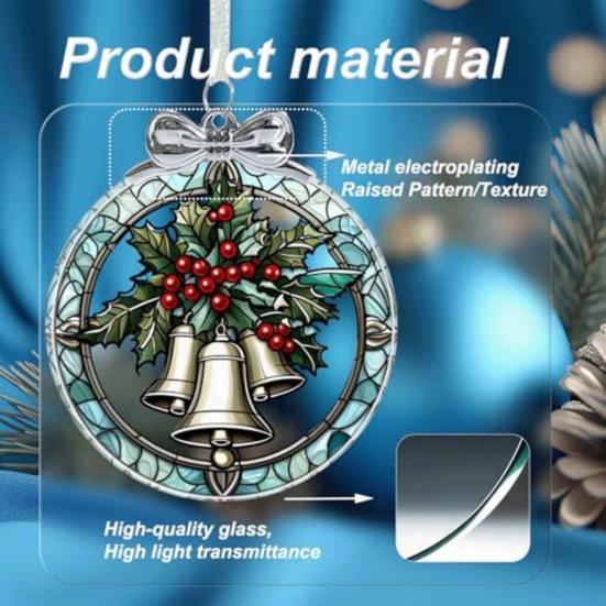 Yousheng Bell Stained Glass Orament Small Bell Suncatcher Window Christmas Tree Hanging Ornaments for Christmas Home Decor