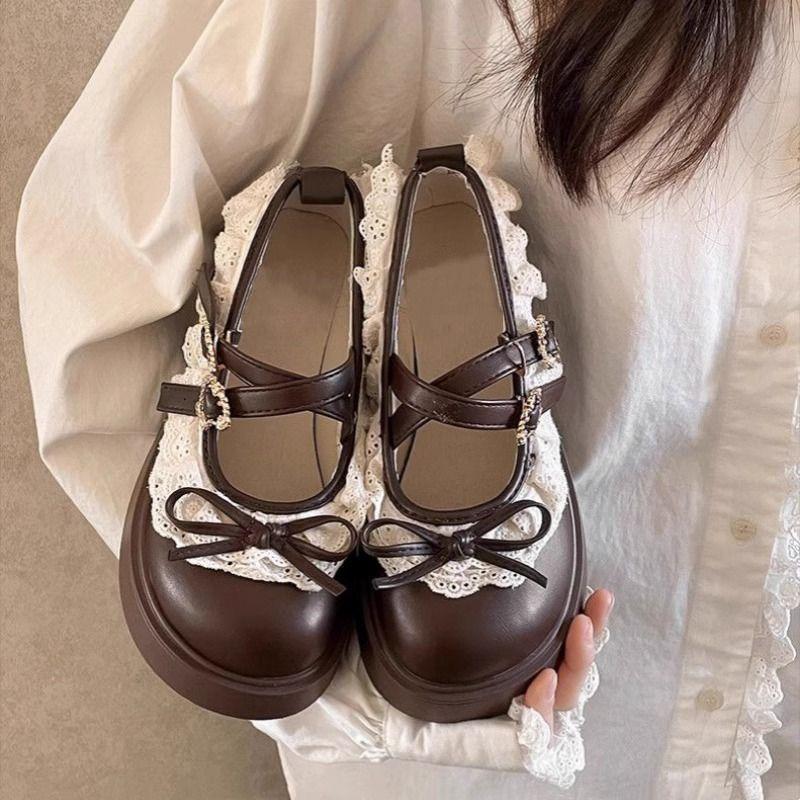 Cute and sweet bow Japanese small leather shoes for women's 2025 spring and summer new models with skirts, thick-soled Mary Jane shoes for women