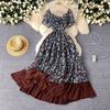 Tea Break French Style Fancy Floral Dress Women's Summer Stylish Waist-Tight Seaside Vacation Style Fairy Long Skirt