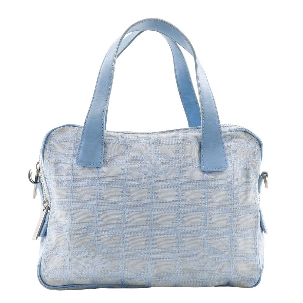 Chanel New Travel Line Handbag A15973 Light Blue Nylon Canvas Women Used