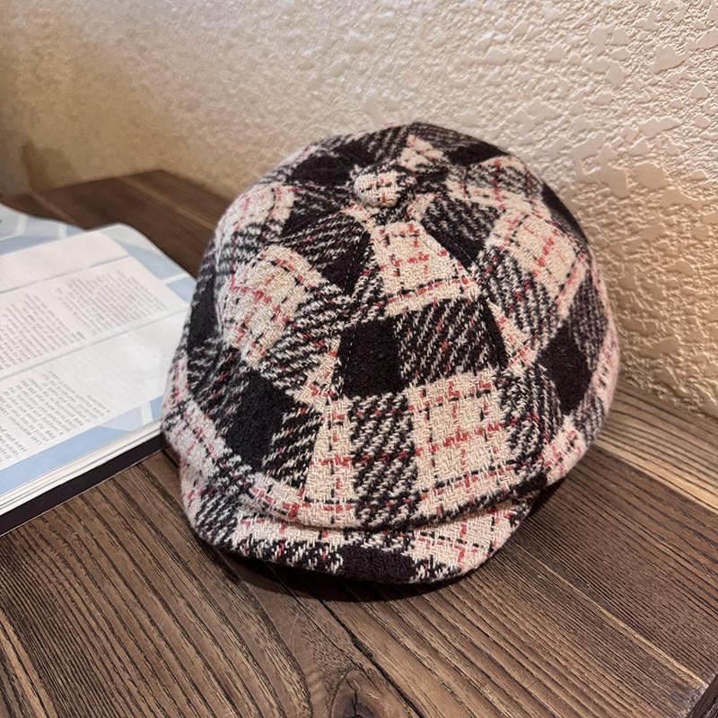 Classic Plaid Blend Womens Newsboy Cap With Warm Breathable Fabric For Fall Winter Style