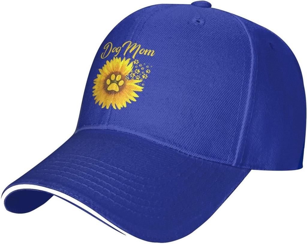 Dog Mom Sunflower Paw Print Baseball Cap Unisex Adjustable Polyester Casual Summer Sun Protection Hat