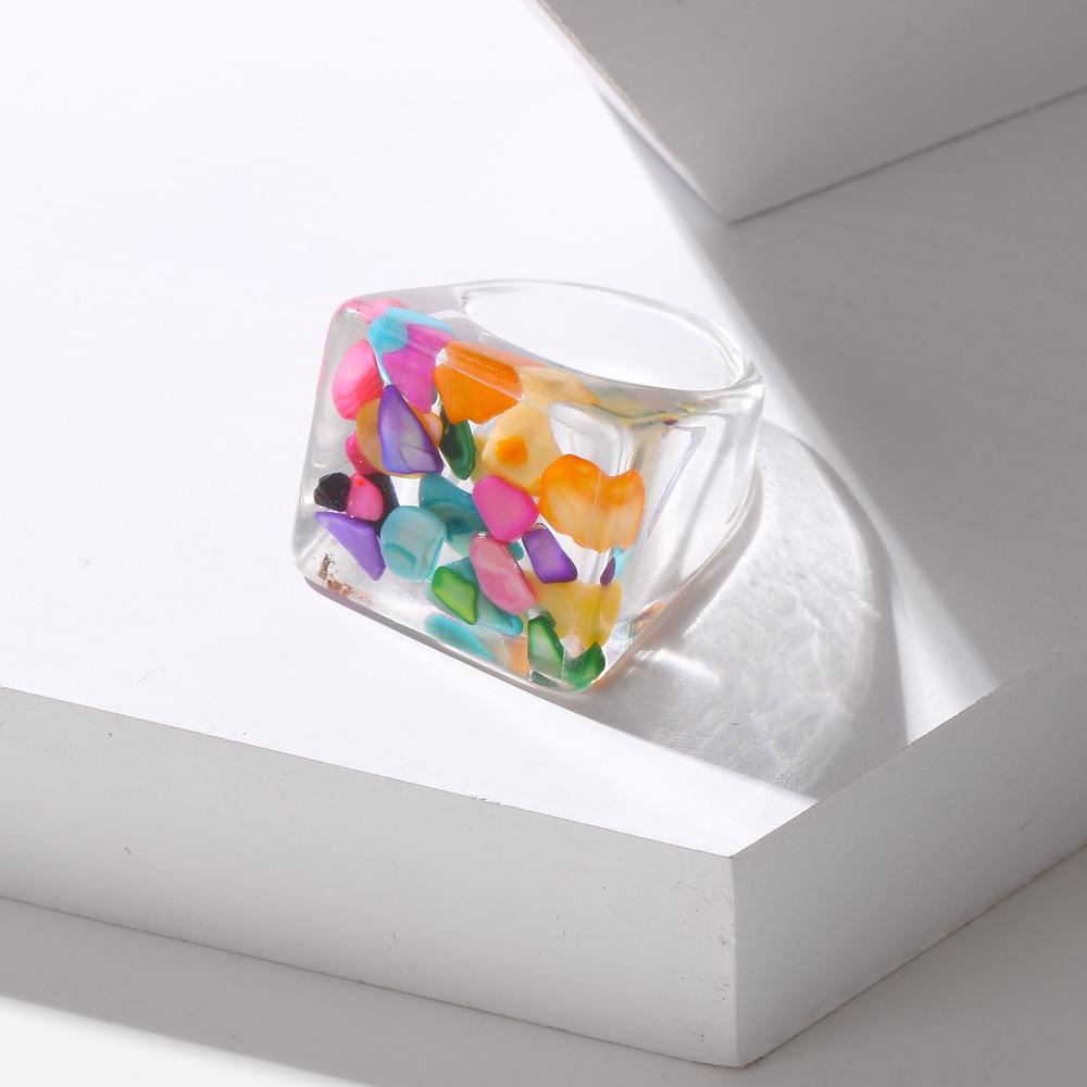 Evropská a americká módní bižuterie Bohemian Transparent Resin Fruit Square Ring Dámský akrylový prsten