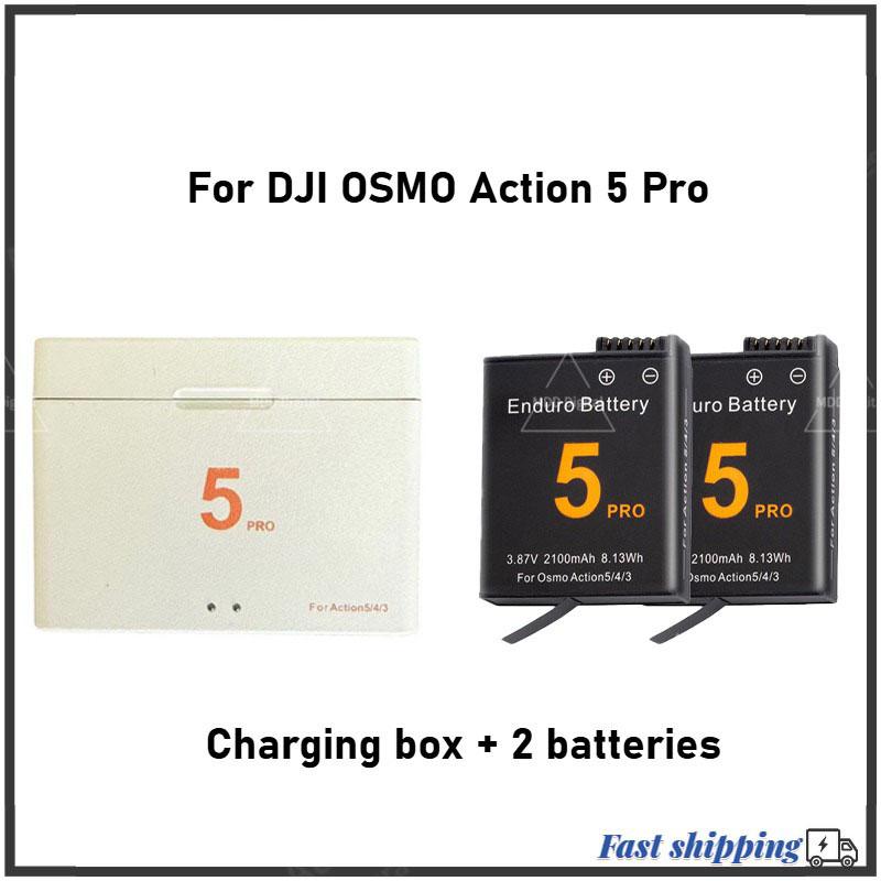 For Dji Action 5 Pro 2100mAh Rechargeable Li-ion Battery,Dual Slot Battery Charger Storage Box For Action 5 Pro Camera Accessory