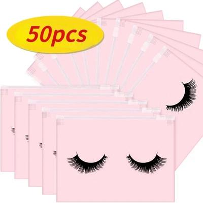 50PCS Upgrade Eyelash Aftercare Bags With Zipper Portable Plastic Makeup Bag Toiletry Makeup Pouch Cosmetic Bag For Travel