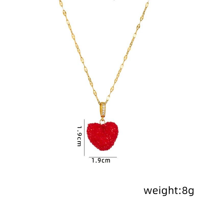 1 Pcs Romantic Candy Colored Love Copper Pendant Stainless Steel Chain Combination Of Temperament Peach Heart Necklace