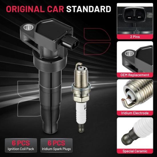 6 Ignition Coils Pack UF546 And Iridium Spark Plug For 2007-2009 Sorento 3.8L V6