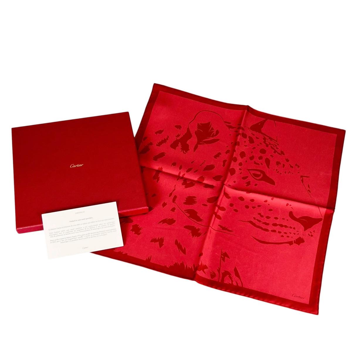 CARTIER Square Panther scarf silk Rouge Women CRPC001686 Used