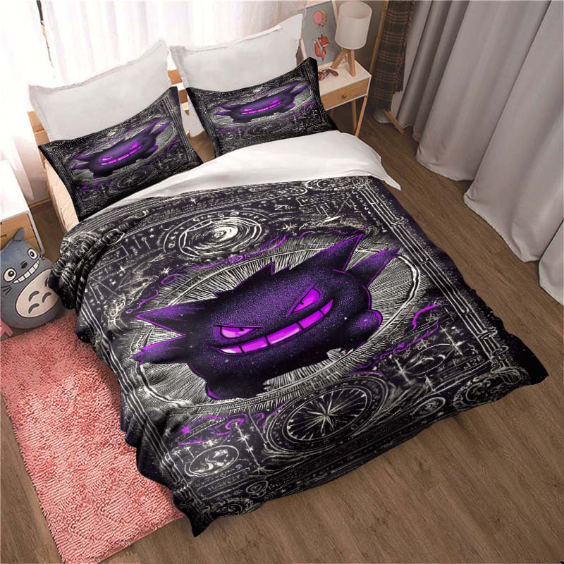 New 2026 Gengar-themed Duvet and Pillowcases – Suitable for Single, Double, King, and Queen Beds.