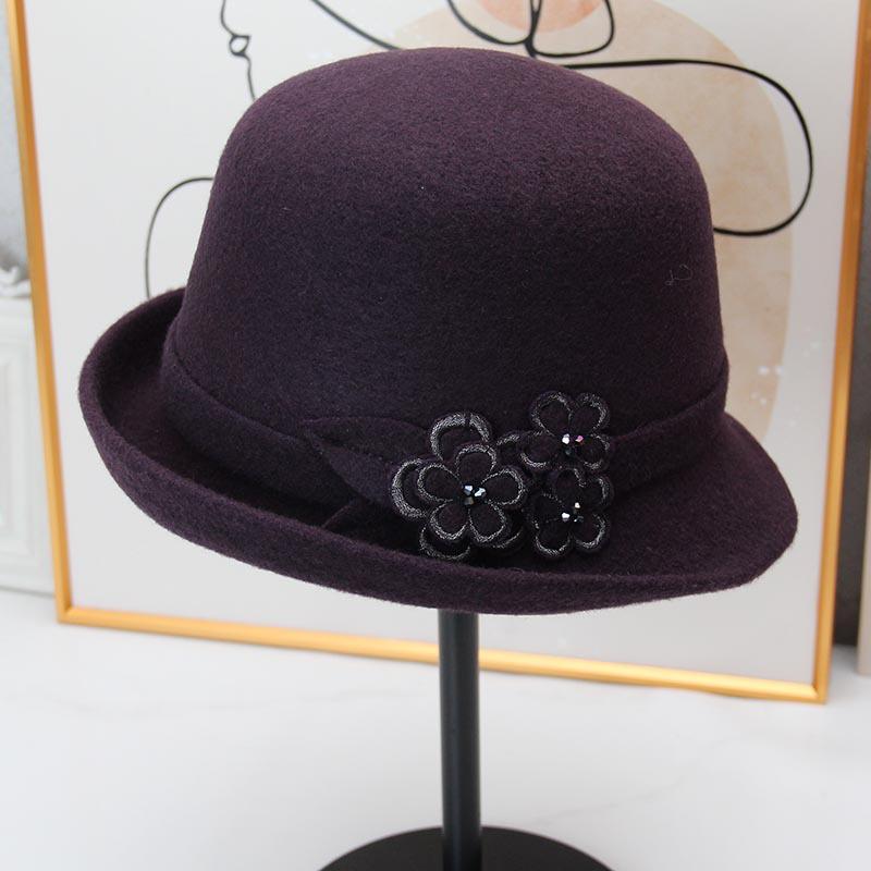 Autumn and winter picaro new wool pot hat flower crimped bucket hat women middle-aged and elderly mother old hat