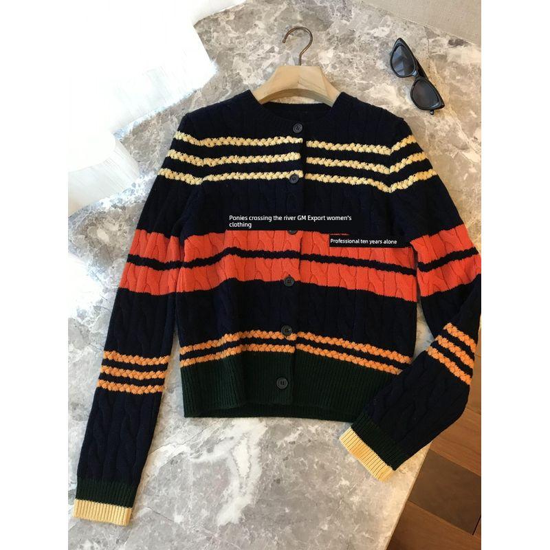 

Channel Goods, Cabinet 2.9K +!! Retro Old Qian Feng Younger Contrast Color Twisted Flower Knitting Cardigan Sweater Female Fall and Winter Navy blue M