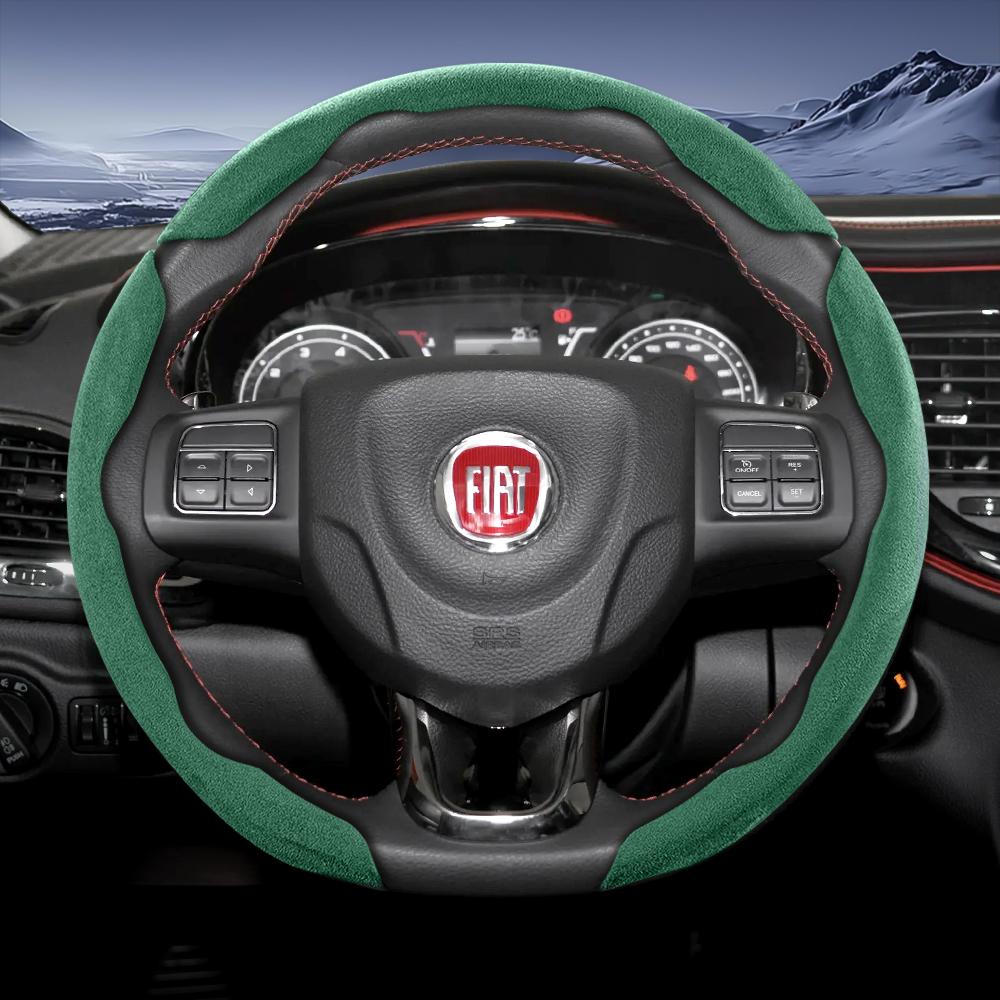 zkfan8 Suitable for Fiat Sports Suede Steering Wheel Cover, Split Snap-On Type, Non-Slip and Durable, for Models Such as 500 Panda Pandina Tipo Egea