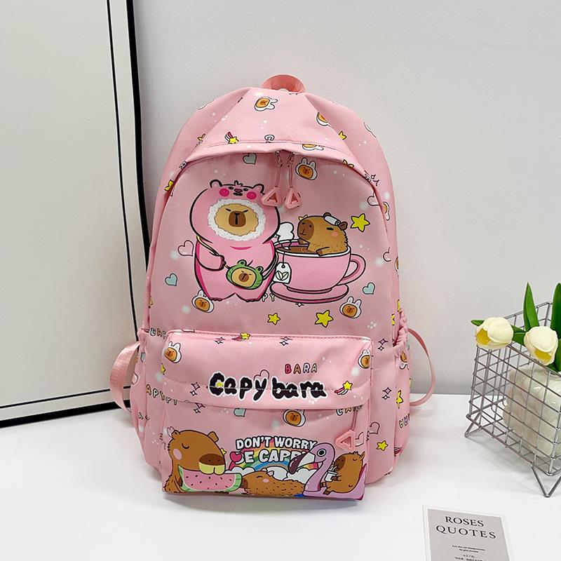 

School bag female new cartoon primary and secondary school students cute backpack printed capybara student bag рожевий