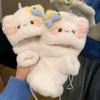Half Finger Cartoon Cat Gloves One Size Flip Top Gloves Cute Plush Kitty Gloves  For Women