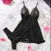Transparent Red Sexy Lingerie Women's Underwear See Through Sleepwear Lace Nightdress and Panty Pijamas Sets Female Sexy Nighty