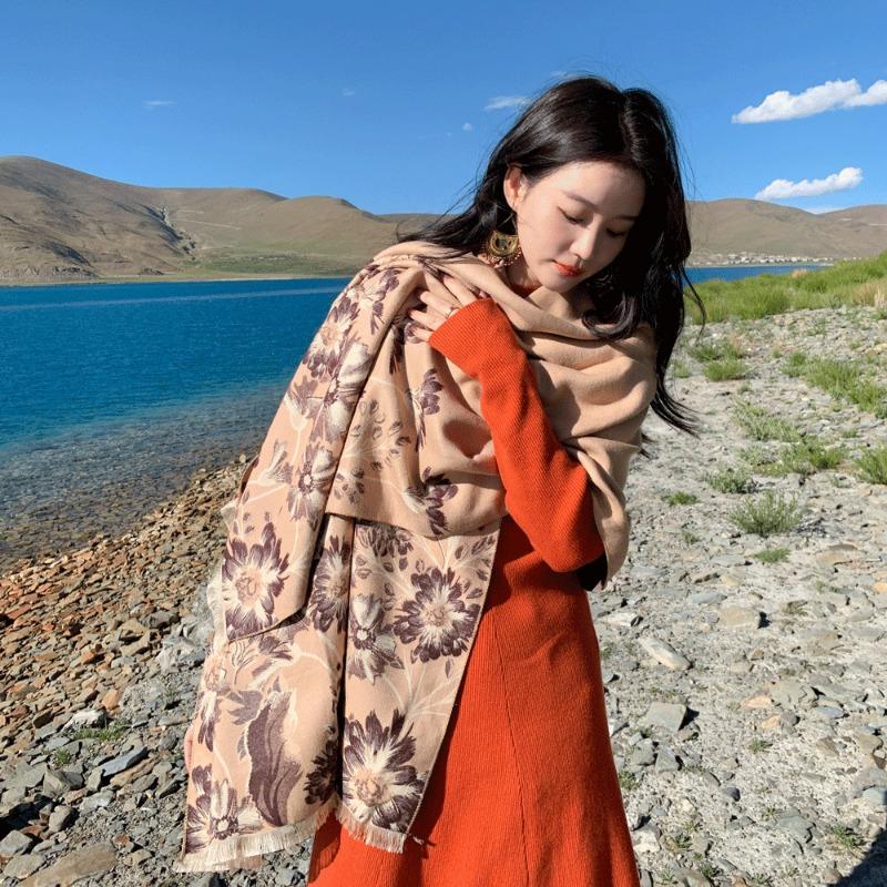 

Autumn and winter new thriving jacquard thick scarf atmospheric fashion versatile velvet thickened warm shawl 180cm хаки