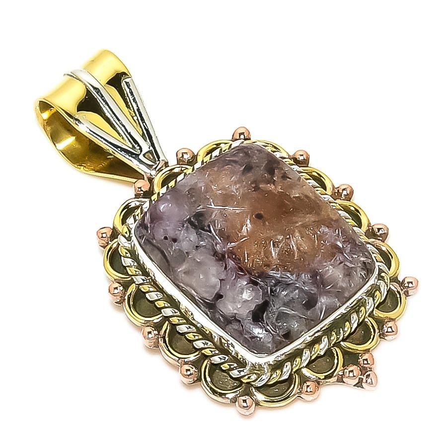 

Natural Russian Charoite Two Tone 925 Solid Sterling Silver Pendant 1.50 Y4L34