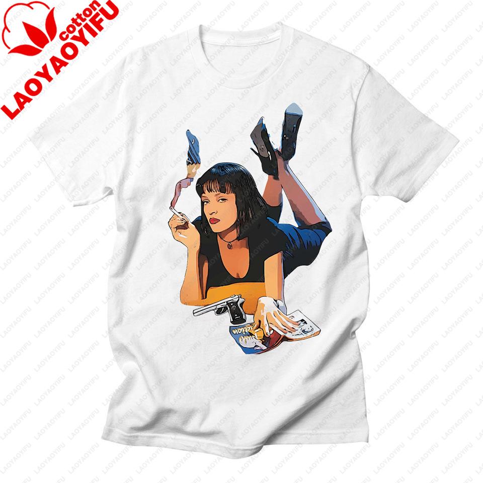 Movie Mia Wallace Pulp Fiction Graphic Tshirts Unisex Women Summer Comfortable Polyester Tops Tarantino Harajuku Shirt Ropa Hombre M