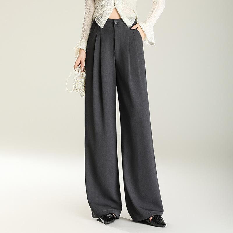 

Grey suit pants women s spring new high-waisted and thin loose straight casual versatile wide-leg trousers 27 сірий колір