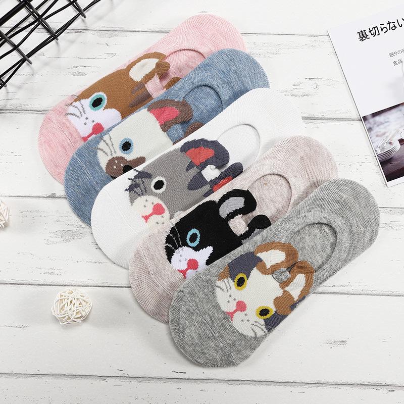 5 Pairs/lot Cute Harajuku Animal Socks Women Summer Korean Cat Bear Rabbit Funny Low Cut Ankle Sock