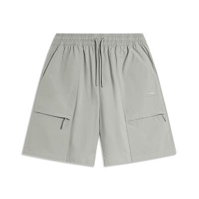 Li Ning Sports Lifestyle Series Cor sólida Cintura média Cordão Confortável Versátil Perna reta Shorts casuais Homens shorts AKSU533-4