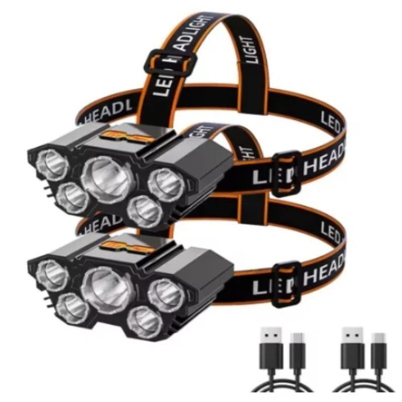 Strong Headlight USB Rechargeables Flashlight Outdoor Nights Fishing Lighting 5Led Built-in Battery Super Bright 5W Head Mounted