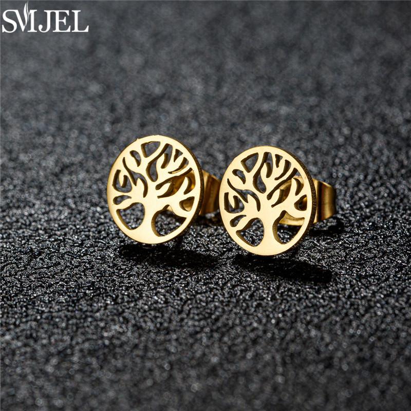 Vintage Tree of Life Stainless Steel Earrings for Women Fashion Norse Mythology Yggdrasil Jewelry World Peace Ear Studs Gift