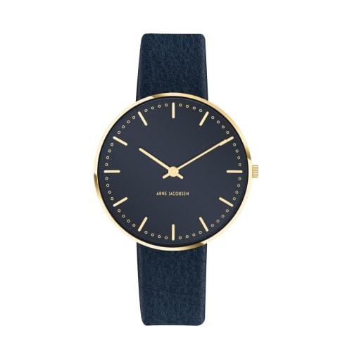 

ARNE JACOBSEN STATION 53207-1604GP 34mm Watch, Nordic Design, Water Resistant (Quiet Design with No Second Hand), Oxford Blue Leather Strap
