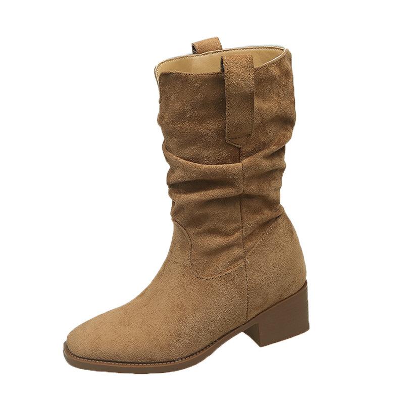 Martin Boots Women's 2025 New Autumn Retro Skinny Versatile High Heel Small Short Boots Western Cowboy Pile Boots