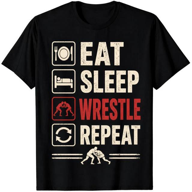 Eat Sleep Wrestle Repeat TShirt Funny Wrestling Fan Gym Sports Gift S
